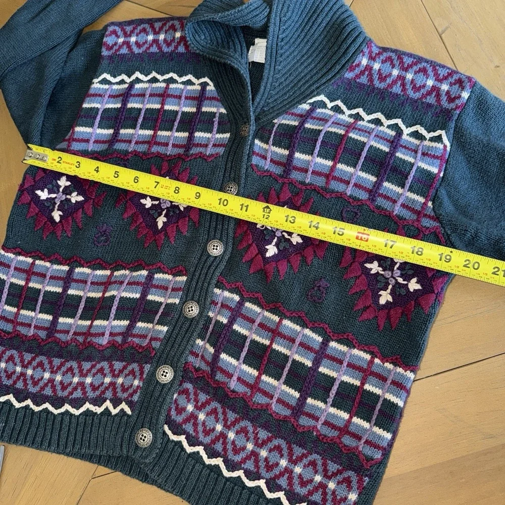 Christopher & Banks Hand Embroidered Sweater Cardigan Women's M Aztec Floral